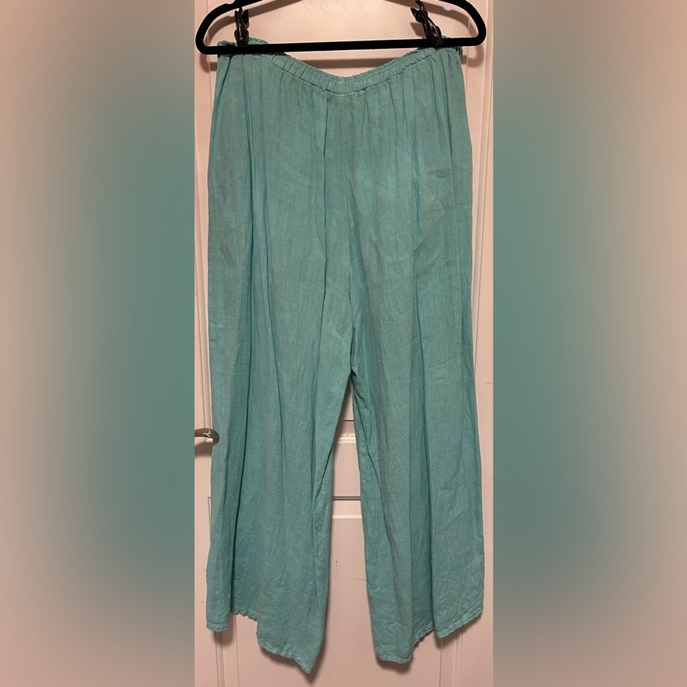 Match Point Teal 100% Linen Pantsuit Tunic Relaxed Fit Resort Lagenlook Club XL - Picture 6 of 12